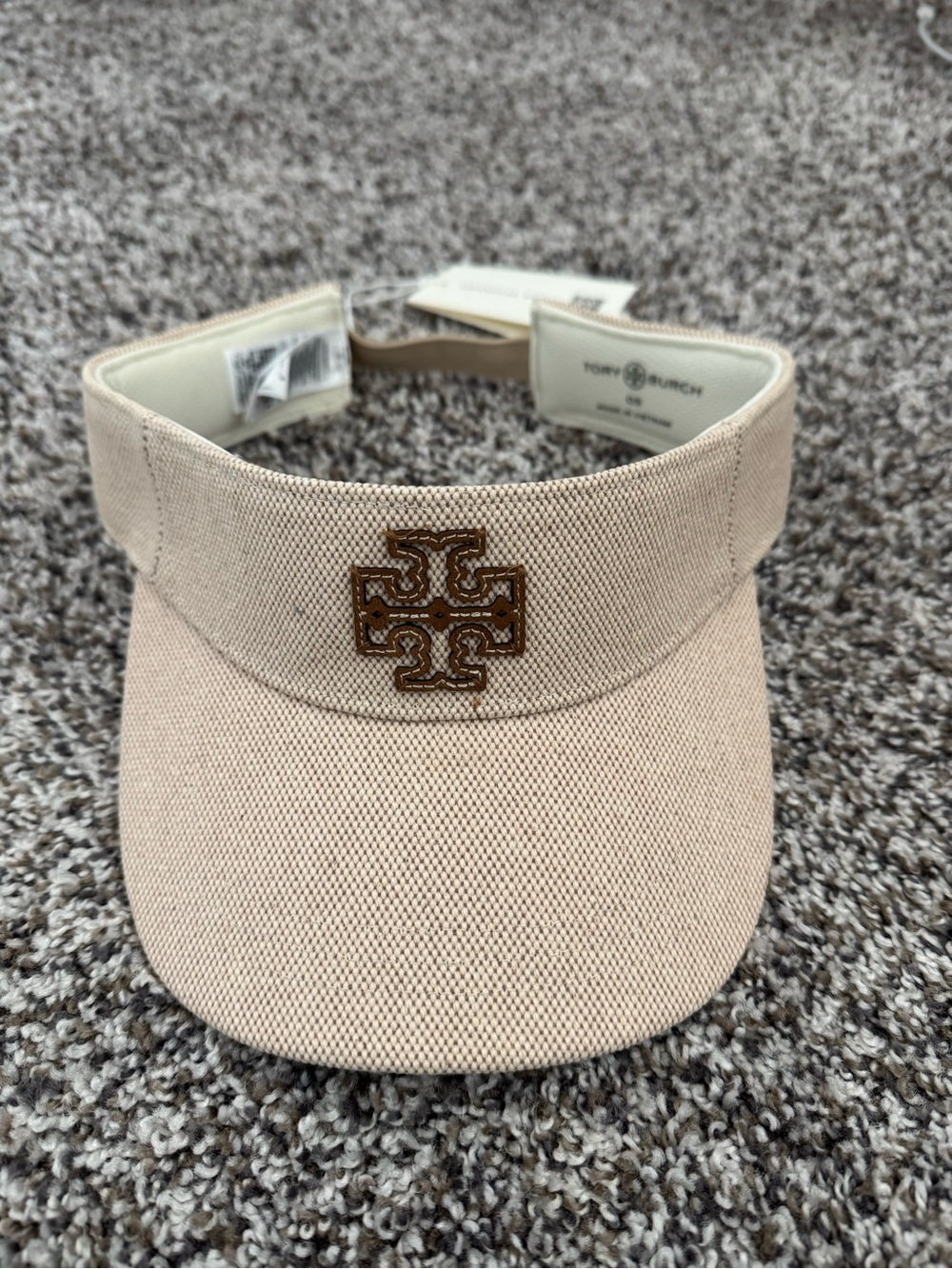 Tory Burch Beige women’s Visor with Brown Logo Emblem